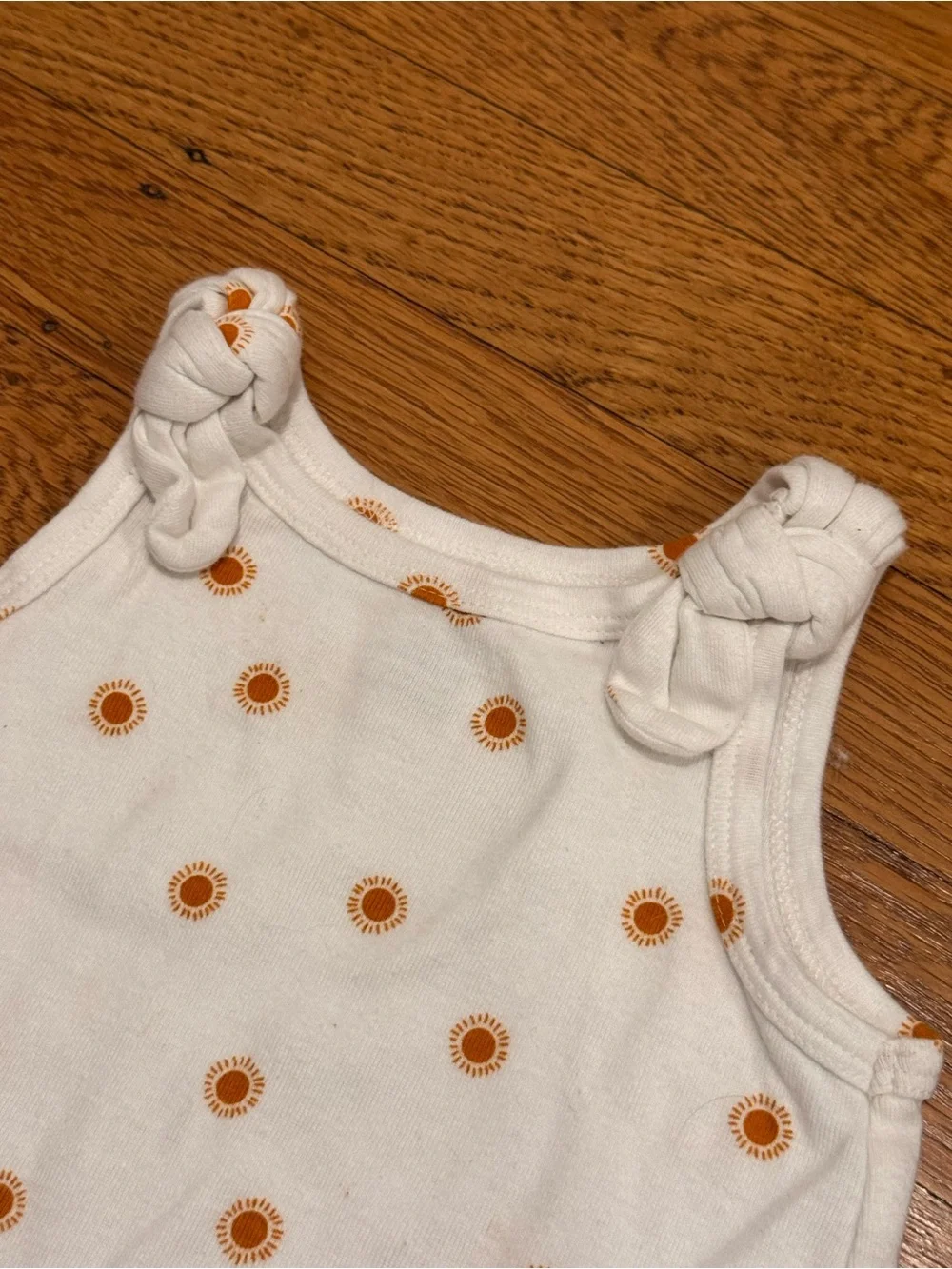 Carter’s 12 mo romper White Tank Top with Orange Sun Dot Print like new!